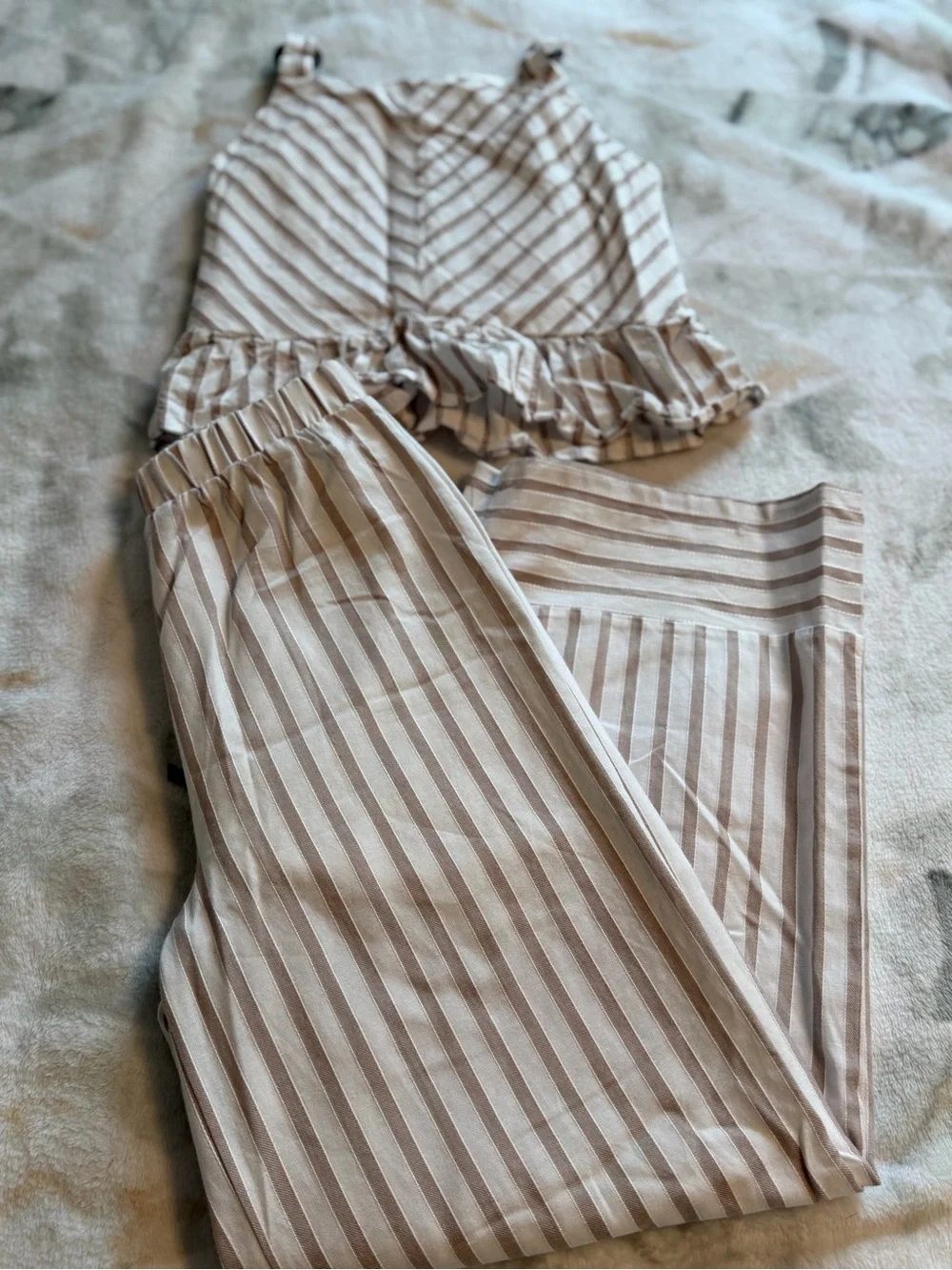 Striped Beige and White Kids Pants - Lightweight Cotton Blend